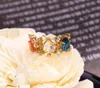 Vintage solide SV925 Princesse colored Crystal Quartz Crown Lovely Vermeil Victorian Antique Jewelry Tiara 3 Stone Gold Ring239b3047832