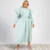 Basic Casual Dresses Plus size womens elegant long dress solid color button up O-neck pleated hem long sleeved retro dress loose autumn dressL2405