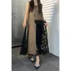 Casual Dresses Qing Mo 2024 Green Splice Dress Chinese Style Satin Lång ärmlös Löst mångsidig mode Eleganta kvinnor bär WZT003