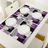 Table Mats 2pcs Placemats Dining Mat Set Abstract Art Patchwork Purple Black Grey Kitchen Pad Room Decor