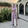 Ubranie etniczne muzułmańska moda w Dubaju Kobiety błyszczące satynowe otwarte kimono abaya saudyjska marokańska kaftan skromny elegancki impreza turecka arabska szata