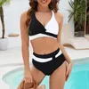 Damen Badebode Womens Bikini Set sexy gegen Hals High Taille Split Badeanzug Sporty Push Up 2 Urlaubsbadeanzug