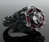 Fashion Black Gold Sapphire Wedding Ring Stainless Steel Material Neutral Ruby Diamond Black Pattern Engagement Anniversary Party 9705203