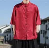 Chemises décontractées pour hommes plus taille d'été, chemise chinoise Ice Silk vintage Tang Suit Hanfu Tops Male Vêtements de vêtements Collar lâche