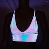 Frauen Tanks Reflexion Laser Camis Crops Frauen 2024 Sommer sexy V-Ausschnitt ärmellose Spaghetti-Gurte Buntes Clubparty Streetwear