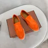 Casual Shoes Designer Sneakers Mocasines For Women 2024 Loafers Luxury Black Suede Leather Flats Woman Brand High Quality Orange