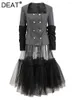 ワークドレスファッション女性2 PCSセットスクエアカラーダブルブレスト伸縮式半透明半透明メッシュスーツ2024 TIDE CPDB050