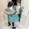 Down Coat Girls Winter Wear X Longo Colar de Pele Big Fur, de algodão comprido que quente pode tirar o líder da tampa Bordado casual do líder solto