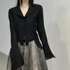 Women's Blouses Y2k Black Blouse Women Gothic Dark Academic Fold Flare Sleeve Shirt Female Fashion Irregular Design Tops Mujer Harajuku 2024