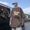 Męskie koszulki gotycka street z umyciem T-shirt Vintage Flower T-shirt Summer New O-Neck T-shirt t-shirt Y2K unisex T-shirtl2403