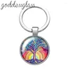 Nyckelringar Tree of Life Colorful Family 25mm Glass Cabochon Keychain Bag Car Key Chain Ring Holder Charms Gift
