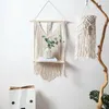 Crochets à la main macrame mural étagère suspendue Boho Cotton Corde tissée Tapestry Plant Plant Bois Floating Decor