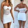 Sukienki robocze Kobiety Summer 2 -częściowa mini spódnica wyrzucona z pustej rurki Top BodyCon szydełka Krótki strój Y2K Beachwear