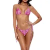 Dames badkleding Rose Red Red Leopard Bikini Set Sexy Braziliaanse tweedelige zwemstrandmode