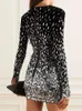 Casual Dresses Ailigou 2024 Women's Black Sexy Long Sleeved Luxury Diamond Sequin Pärled Tight Mini Dress Elegant Celebrity Party