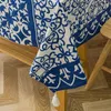 Table Cloth Blue And White Porcelain Patterned Rectangular Tablecloth Chinese Style Floral Cover Cotton Dustproof Tabletop