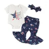 Set di abbigliamento bambina 4 ° di luglio vestito romper Bell Bottoms Set quarto pantaloni bagliori di pantaloni estivi