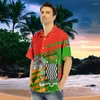 Camisas casuais masculinas Zâmbia 3D Manga curta impressa para homens Moda MAIS HAWAIIAN MASCO AFRICA LAPEL BLOUSE BOTA DE ARMOS TOPS TOPS