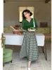 Юбки осенние женщины повседневное размер 3xs-10xl ретро винтажный Houndstooth Print Элегантная империя талия Maxi Long a Line Skirt