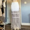 Schermate coreane Fashion White Lace Patchwork Long Skirt Frills Vedere attraverso Slim Summer Women's Chic Trumpet Party Bottom