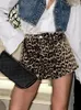 女性のショーツレトロヒョウ柄の女性ファッションドロップジッパーポケットボタン女性パンツ2024サマーストリートレディハイストリートウェア
