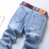 Dünn für Sommer Materail Herren Luxus klassisches Stil Männer Jeans Geschäfts Stretch Denim Männliche Hosen 240420