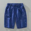 Men's Shorts 2024 Summer Checkered Plaid For Men Pure Linen Casual Elastic Waist Button Up Short Pants