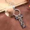 Fashion Leopard 26 Lettere Tornario Purry Pom Pom Ball pendenti per portachiavi per auto Accessori PU Leather Leather Cowboy Style Keyring