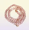 UWIN 9mm Iced Out Women Choker Necklace Rose Gold Metal Cuban Link Full With Pink Cubic Zirconia Stones Chain Jewelry7749715