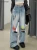 Jeans dipinti da donna Women Hole Summer Street sciolto American American Vintage Elegante fidanzato Full Long Harajuku Giovani pantaloni