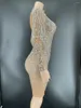 Wearging Sparkly Silver Rhinestone Mirror Tissu élastique robe courte Femme Play d'anniversaire Célébreuses Dancer Party Show HC