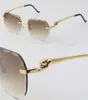 New Luxury Diamond cut Lens Rimless Leopard series Sunglasses Men Women Stainless Sun Glasses Rocks Wire 18K Gold Frame Round glas7423900