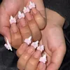 Фальшивые ногти средней длины 3D Цветочные жемчужины обнаженные розовые цвета на балерине False For Women Diy Manicure 240430