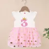 Happy Birthday Print Number 16th Girls Flying Sleeve Dresses Cute Kids Party for Princess Dress Tops Baby Clothing 240428