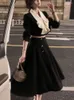 Skirts 2024 Autumn Slim Retro Office Lady Korean Suits Elegant 2 Piece Dress Set Women Long Sleeve Crop Tops Casual Black Midi Skirt