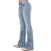 Jeans pour femmes poches de taille moyenne à la taille de la taille de la glissière Rétro lavé lavé ourlet évasé mince pantalon long de toute longue longueur