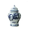 Vasen Vintage Blue White Ceramic Topf Lagerglas mit Abdeckung moderne getrocknete Blumen Vase Home Dekoration Arrangement Accessoires