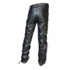 Fashion Mens Leather Pants Locomotive Punk Style For Men Winter Medieval Retro Bandage Black 240419