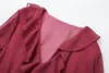 Casual Dresses 2024 Women's Rose Red Long Sleeve Spring Dress Ruffled Midi Längd Löst passform Vestidos Flare Boho Style Beach Robes