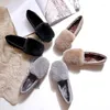 Casual schoenen Long Fur Flats vrouwen glijden op de winter met pluche platte hiel mocassins dames muilezels ontwerper Furry Espadrilles 481