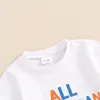 Set di abbigliamento Little Boy 4 luglio Stampa Stampa per lettere rotonde a maniche corte a maniche corte a scacchiera in giro elastico set di bambini piccoli