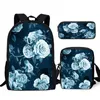 Backpack Yikeluo White Peony Flower 3D Jugend Notebook -Tasche Schüler Lehrbuch mit Zipper Freizeit Messenger Bleistift Hülle