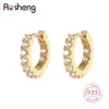 Orecchini a cerchio 925 Sterling Silver 8mm Circle Gold Colore Gold Earring Twist for Women Girls Compleanni semplici gioielli nobili