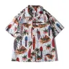 Chemises décontractées pour hommes Cityboy Shirt Men Summer Retro Collar Collar Beach Print Streetwear Loose Short Sleeve Man Oversize Blouses