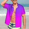 Men's Casual Shirts Neon Print Shirt Purple Pink Vintage Hawaiian Man Short-Sleeve Beach Street Style Design Oversized Blouses