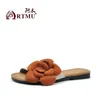 Slippers Artmu Big Flower Femmes 2024 Été Summer en cuir authentique Luxury Luxury Flats de chaussures Slides mesdames