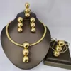 Dubai Gold Color Beads Pendientes Pandent for Women Fashion Jewelry Juego de joyería Etiopía Collar de novia Ring Fiesta de Navidad 240423