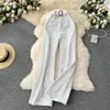 Pantaloni da donna vintage bianco gamba larga larga gamba autunno inverno in alto inverta alte versatili pantaloni da pavimento dritto