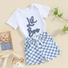 Zestawy odzieży Baby Boy Shorts Zestaw litera haft haft krótki rękaw do okrągłego szyi romper withingerborat wzór 2PCS strój