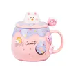Süße Donut Keramik -Tasse mit Deckel Spoon Pink Girl Office Student Kaffeetassen für ein paar Kapazität Milch Tee Trinkwasser Tasse 240426